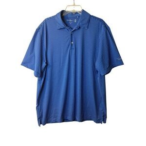 Walter Hagen Mens XL Blue White Stripe Golf Polo‎ Shirt Short Sleeve Performance